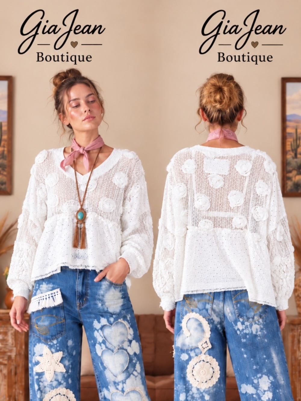 ❤️ POL “ EMILY “ POL EYELET TOP WITH 3D FLOWER DETAIL 73